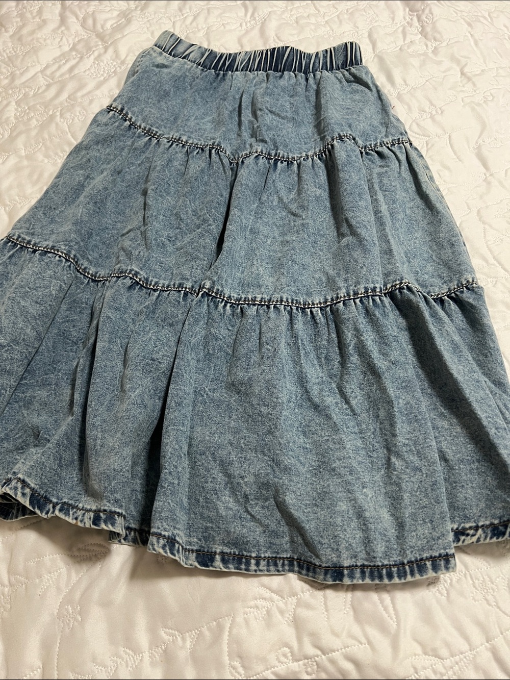 Denim Tiered Midi Skirt - Blue